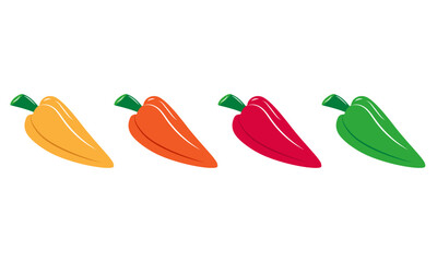 Simple vector illustration of bell peppers red, yellow, orange and green colors isolated on white background in flat style.