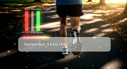 Runner's progress with heart rate and pace displayed on screen d