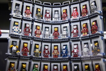 Naklejka premium Moscow, Russia. - June 23, 2025: Lego construction kit, old models. Collection of the famous toy series