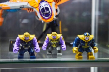 Naklejka premium Moscow, Russia. - June 23, 2025: Lego construction kit, old models. Collection of the famous toy series