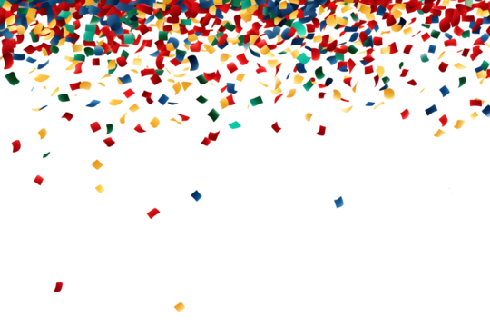 Colorful Paper Confetti Explosion and Falling Ribbons Isolated on White for Party Celebration