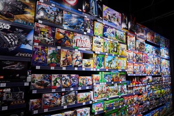 Naklejka premium Moscow, Russia. - June 23, 2025: Lego construction kit, old models. Collection of the famous toy series