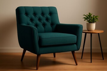 Cozy Modern Interior Featuring Teal Tufted Armchair