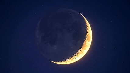 Serene crescent moon glowing against a deep blue night sky with scattered stars - Powered by Adobe