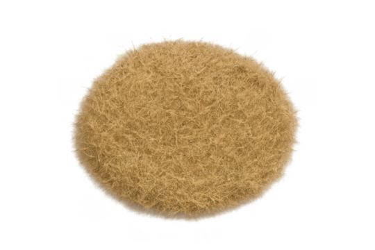 Round rustic natural coconut fiber scrubbing pad for eco-friendly cleaning or organic texture background on transparent
