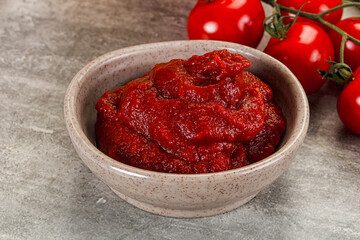 Red tomato paste in the bowl