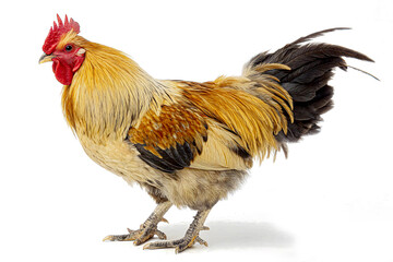 Vibrant Rooster: A striking rooster displays its plumage, its vibrant colors and proud posture embodying rural charm and farm life.