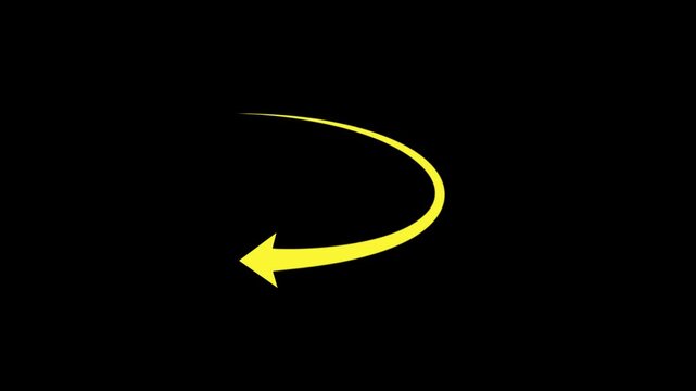 Dynamic yellow arrow curves back on itself in a smooth motion .  yellow arrow animation