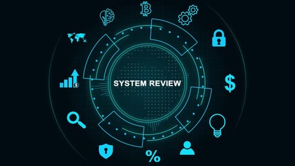 Futuristic System Review Dashboard Interface Technology, Internet and network concept, Tech Performance Panel , Digital Data Analytics HUD 4k video . - Powered by Adobe