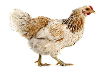 Free-range Hen: A detailed shot of a hen displaying its unique plumage pattern, showcasing the natural beauty and free-range lifestyle.