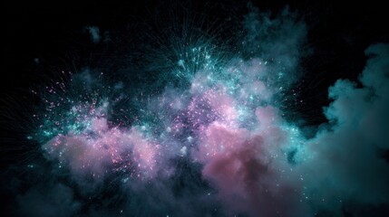 A dazzling display of fireworks in the night sky, bursting with vibrant colors and shimmering light trails.