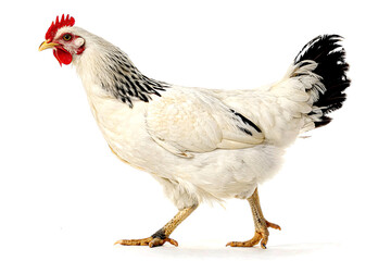 Elegant Hen's Stroll: A proud hen in full profile, showcasing the simplicity of nature, strutting across the scene. The crisp clarity unveils the hen's pristine form.