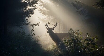 Deer forest nature animal wildlife outdoors stag mammal woodland wild light trees fog scenic