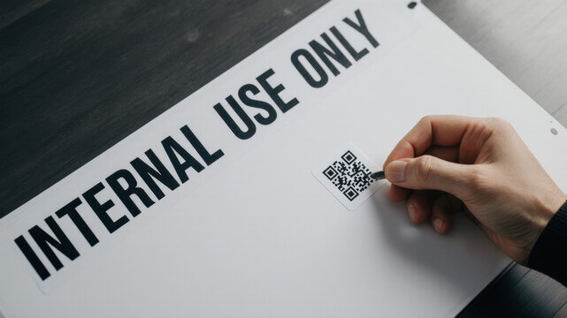 Person scanning a barcode on a document labeled internal use only in a corporate setting