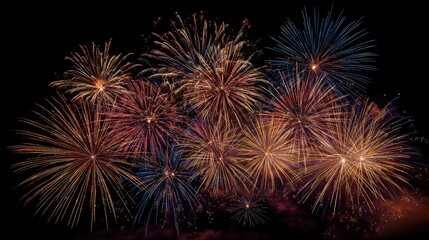 A burst of celebration and joy; dazzling fireworks light up the night sky with streaks of vibrant colors.