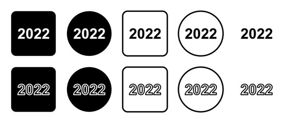 Icon set of 2022 year symbol. Filled, outline, black and white icons set, flat style.  Illustration on transparent background