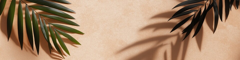 Naklejka premium Tropical palm leaves casting shadows on textured beige background