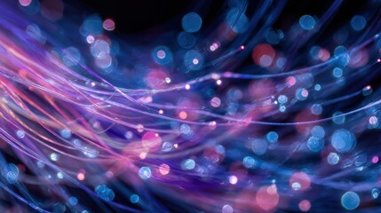 An abstract artwork features swirling light trails and orbs, creating an ethereal, dreamy atmosphere.