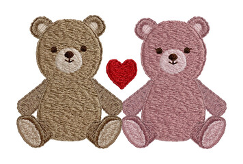 手刺繍の仲良しテディベアとハート