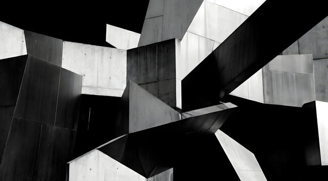 Geometric Abstraction: A captivating study in contrasts, showcasing angular forms and bold shadows. the interplay of light and shadow.