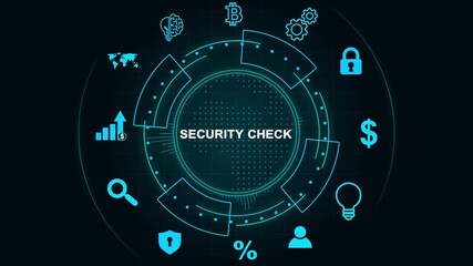 Futuristic Security Check Dashboard Interface Technology, Internet and network concept, Tech Performance Panel , Digital Data Analytics HUD 4k video . - Powered by Adobe