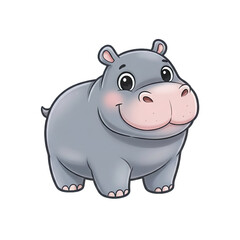 Cute Cartoon Hippopotamus Standing on Transparent Background with Soft Lighting and Blush Cheeks
