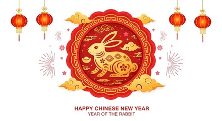 Chinese new year illustration of year of the rabbit, chinese new year design, isolated on white background