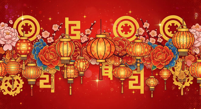 Chinese New Year Ornate Gold and Red Border
