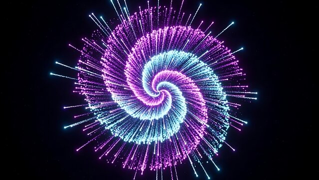 Abstract glowing spiral particle effect in vibrant pink and blue colors creating a mesmerizing futuristic tunnel or vortex shape against black
