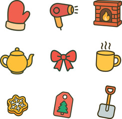 Collection of cute Christmas icons for festive illustration sets