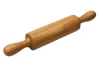 Wooden rolling pin for baking and cooking, kitchen utensil for dough and pastry preparation on transparent background