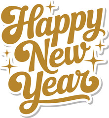 Fototapeta premium Happy New Year Yellow and White Typography Vector Design with Decorative Line Work for Cheerful and Detailed Seasonal Greetings
