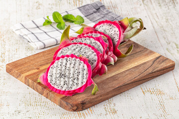 Ripe juicy dragon fruit Pitahaya slices