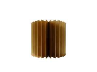 Accordion-folded paper object with a warm brown tone standing vertically isolated on transparent background
