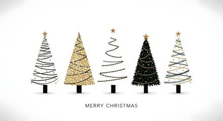Obraz premium Collection of five stylized christmas trees isolated on white background