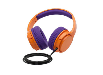 Vibrant Orange and Purple Headphones with Black Cord Isolated on Transparent Background