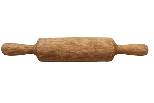 Wooden rolling pin for baking and cooking, traditional kitchen utensil preparing dough and pastry on transparent background