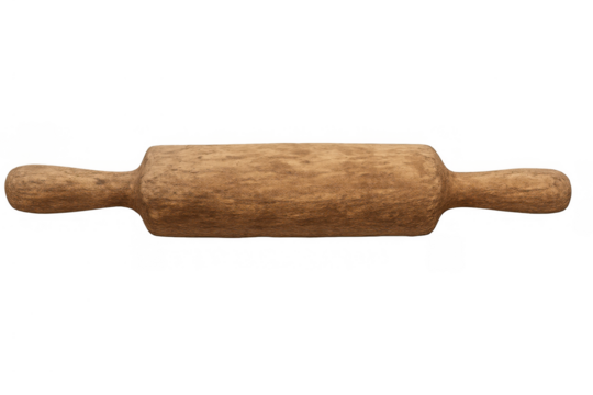 Wooden rolling pin for baking and cooking, traditional kitchen utensil preparing dough and pastry on transparent background