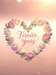 Forever yours romantic heart wreath with pink peony flowers