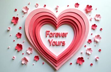 Forever yours - romantic layered heart with paper flowers background