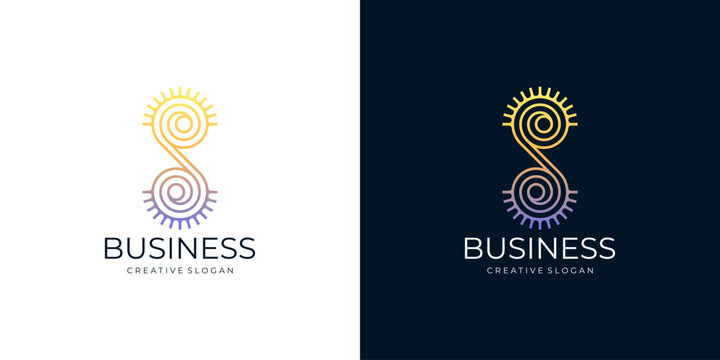 Infinity Sunburst Art Deco Luxury Arch Light Ray Elegant Vintage Logo Template