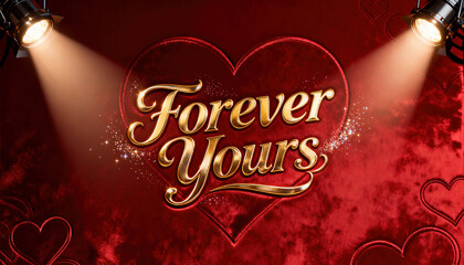 Forever yours romantic heart design with golden typography and spotlights