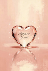 Forever yours - glass heart with romantic inscription on pink background