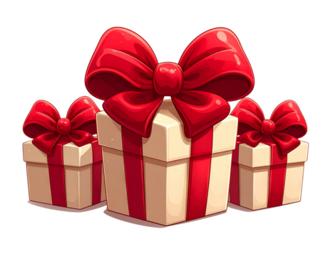 Elegant beige present wrapped with rich red velvet bow isolated on transparent background PNG