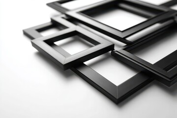 Assorted black window frames isolated on a crisp white background