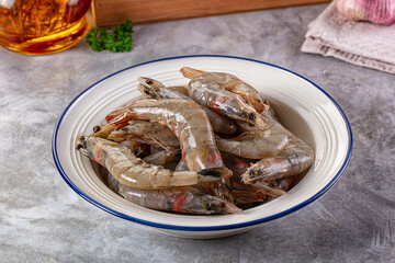 Raw fresh tiger prawn in the bowl