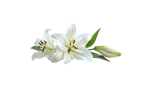 Close-up of a beautiful bouquet of white lilies of the valley on a white background