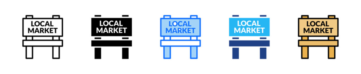 Market Signboard Icon Set Multiple Style Collection