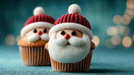 Holiday cupcakes with Santa faces decorated for festive celebrations in a cozy setting