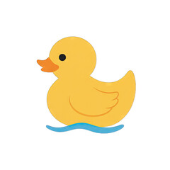 Yellow Rubber Duck Toy Floating on Blue Water Waves Simple Cartoon Illustration Isolated on Transparent Background
